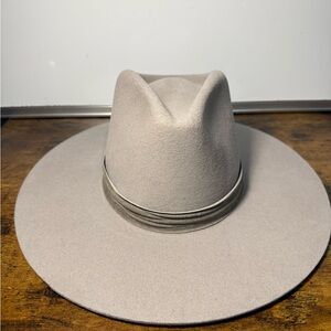 Janessa Leone 100% Wool Women Fedora Hat Taupe Gray Wide Brim - Size Small